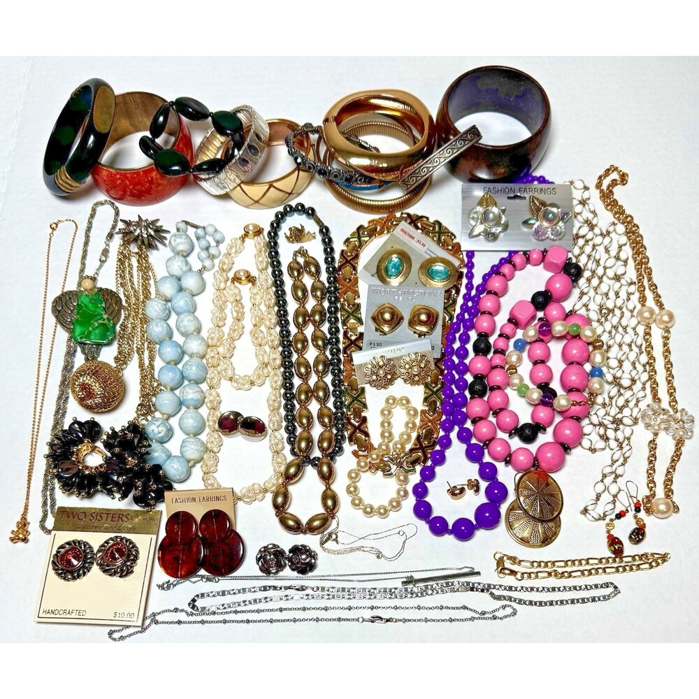 Wearable Vintage Jewelry Lot Necklaces Earrings Bracelets Mixed 2+ Lbs